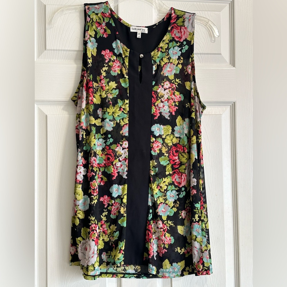 Faith & Joy, black and floral tank